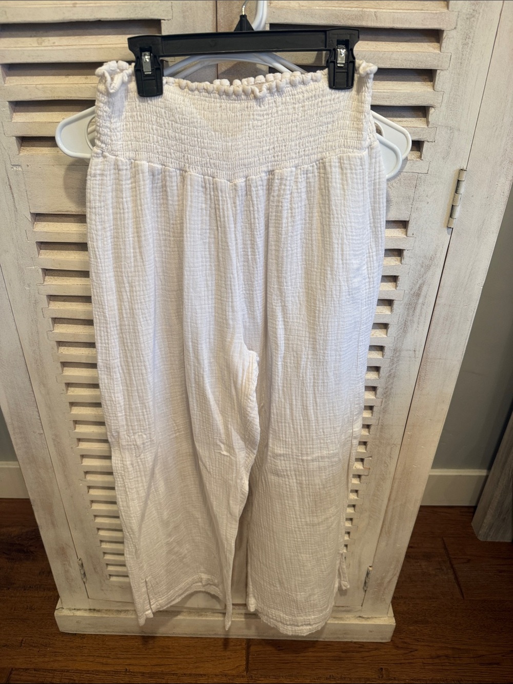 White Gauze Wide-Leg Smocked Waist Pants